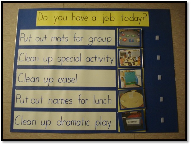 Job Chart in Preschool Classroom Provides Meaningful Literacy Activity